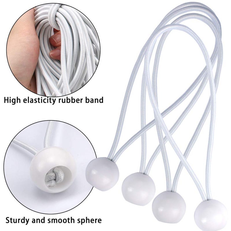 AOPRIE 30 Pack Bungee Balls, White Ball Bungee Heavy Duty Heavyweight 9inches Tarp Bungee Cords, Weather Resistant Tie Down Strap 4mm Thickness - for Camping, Tents, Cargo, Holding Wire and Hoses - Image 4